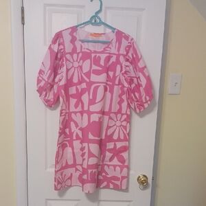 Oliphant Sz M, Shades Of Pink Floral Tunic Dress With Baloon Sleeves